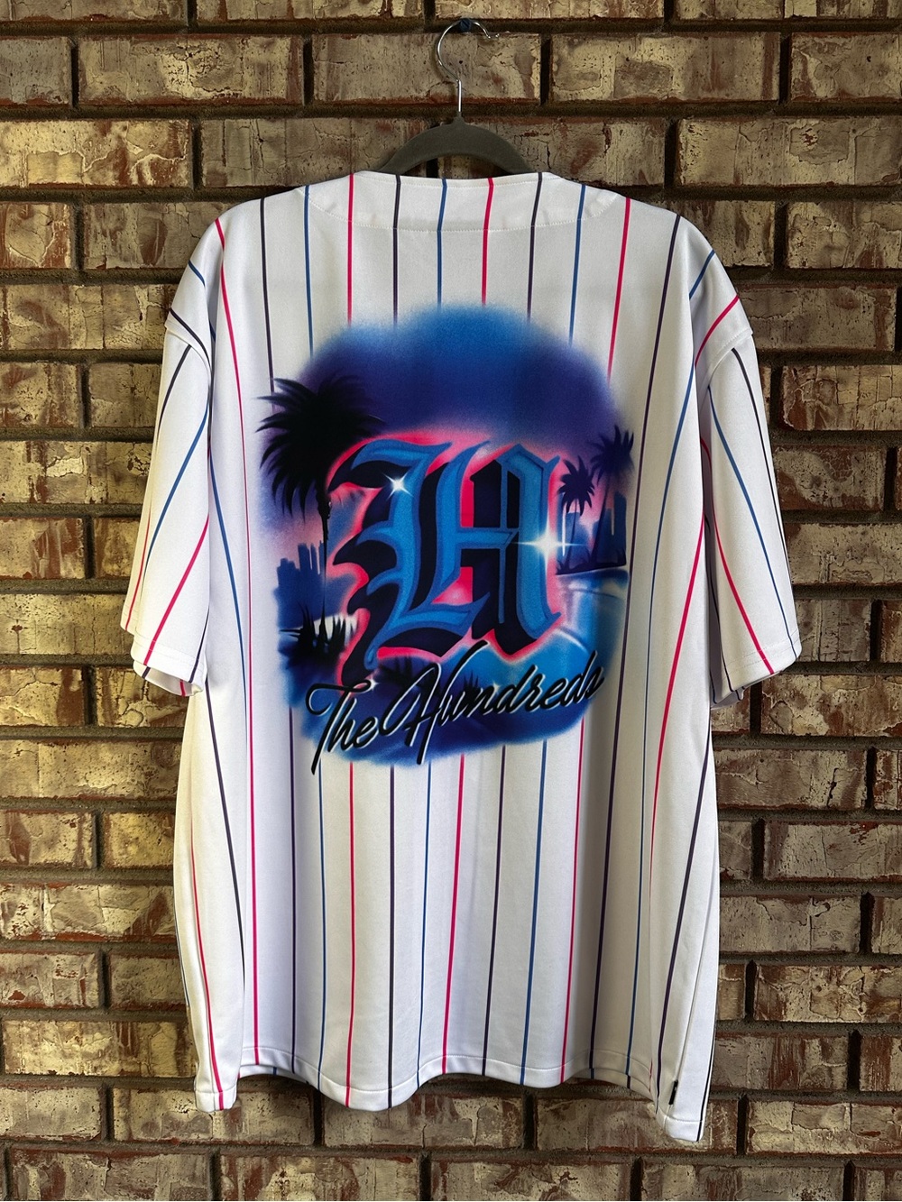 The Hundreds LA Baseball Jersey Size XL White with Blue Pink & Purple Stripes